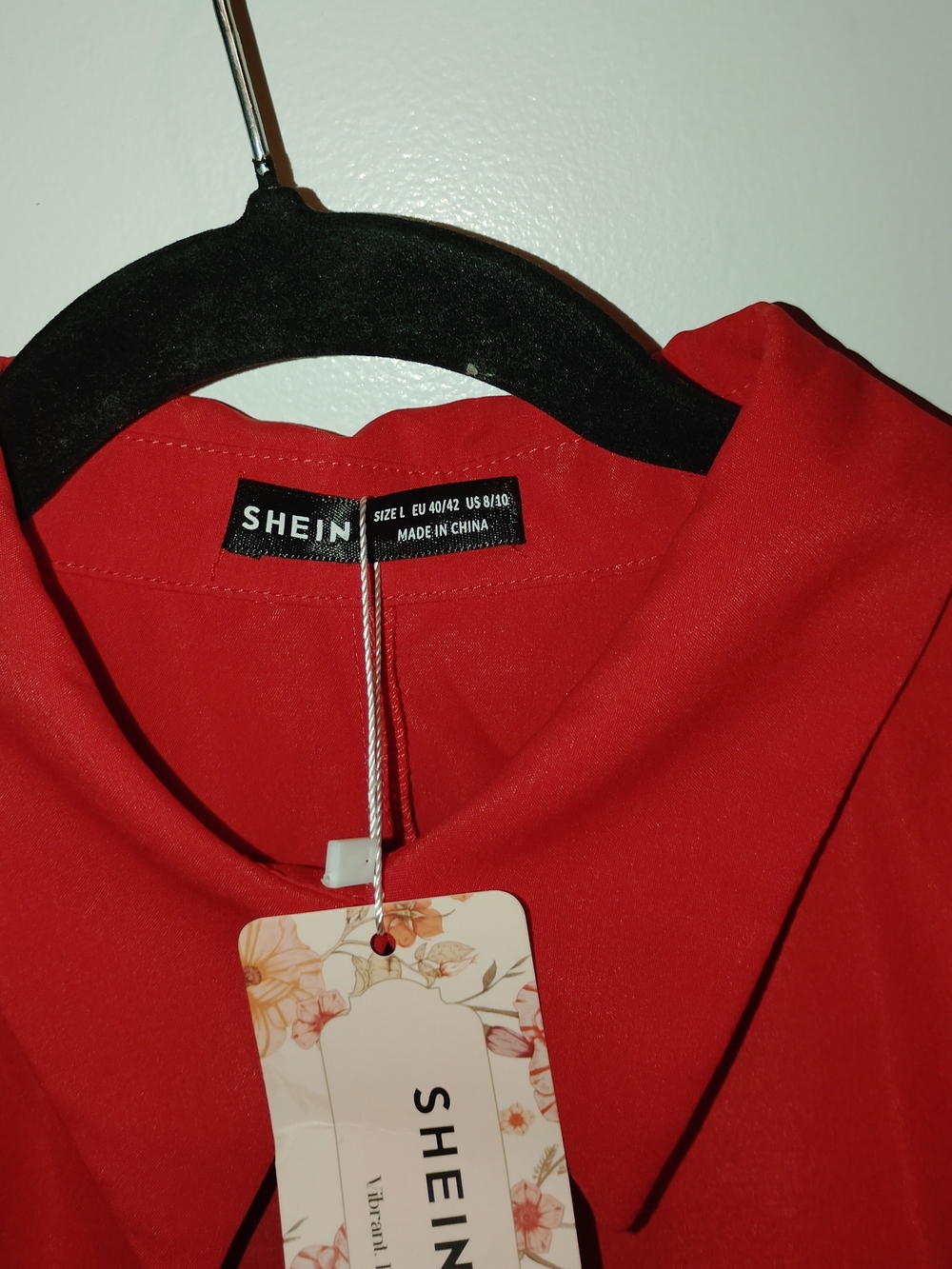 Red Puff-Sleeve Button-Up Blouse